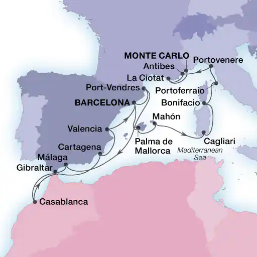 Espagne, France, Italie, Gibraltar, Maroc