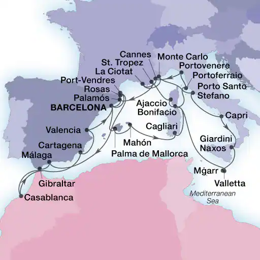 Espagne, France, Italie, Malte, Gibraltar, Maroc