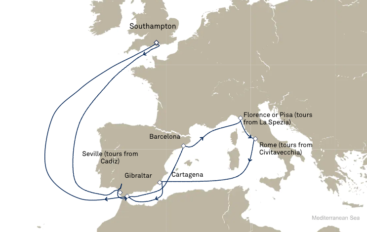 Espagne et Italie, à partir de Southampton