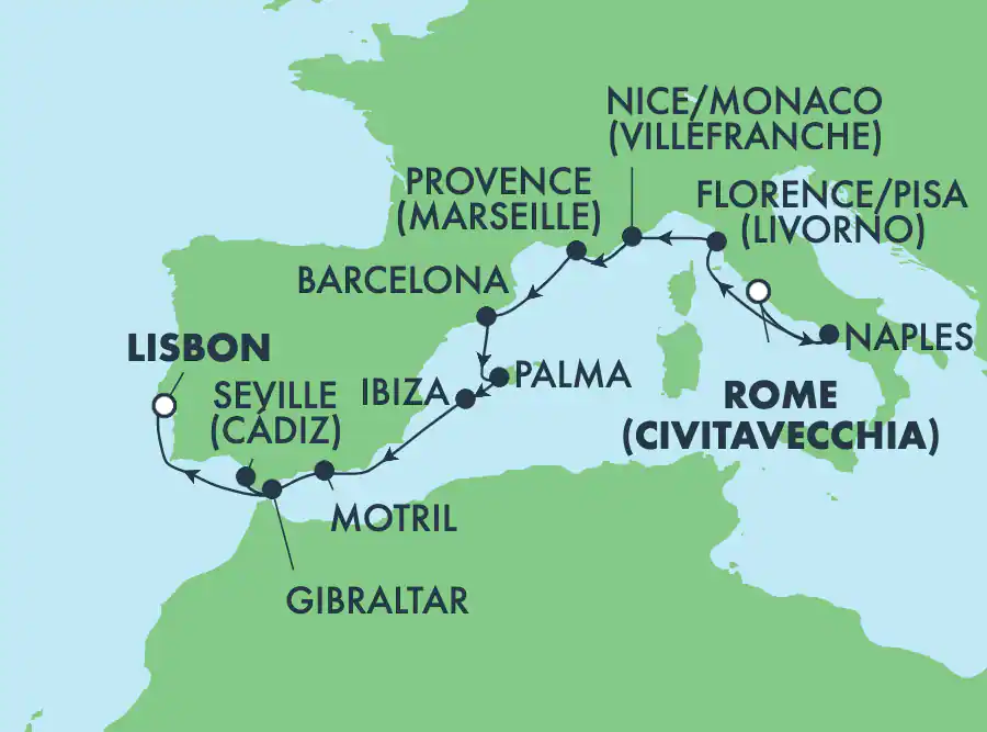 Italie, France, Espagne et Gibraltar