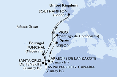 Royaume-Uni, Espagne, Portugal, Iles Canaries