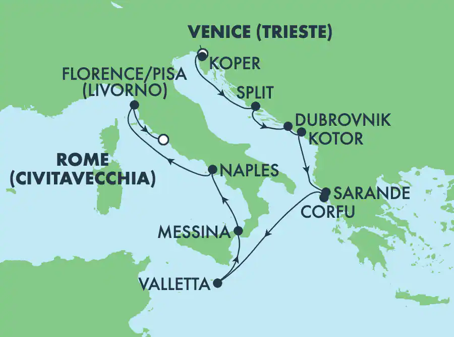 Trieste (Venise) - Civitavecchia (Rome) 
